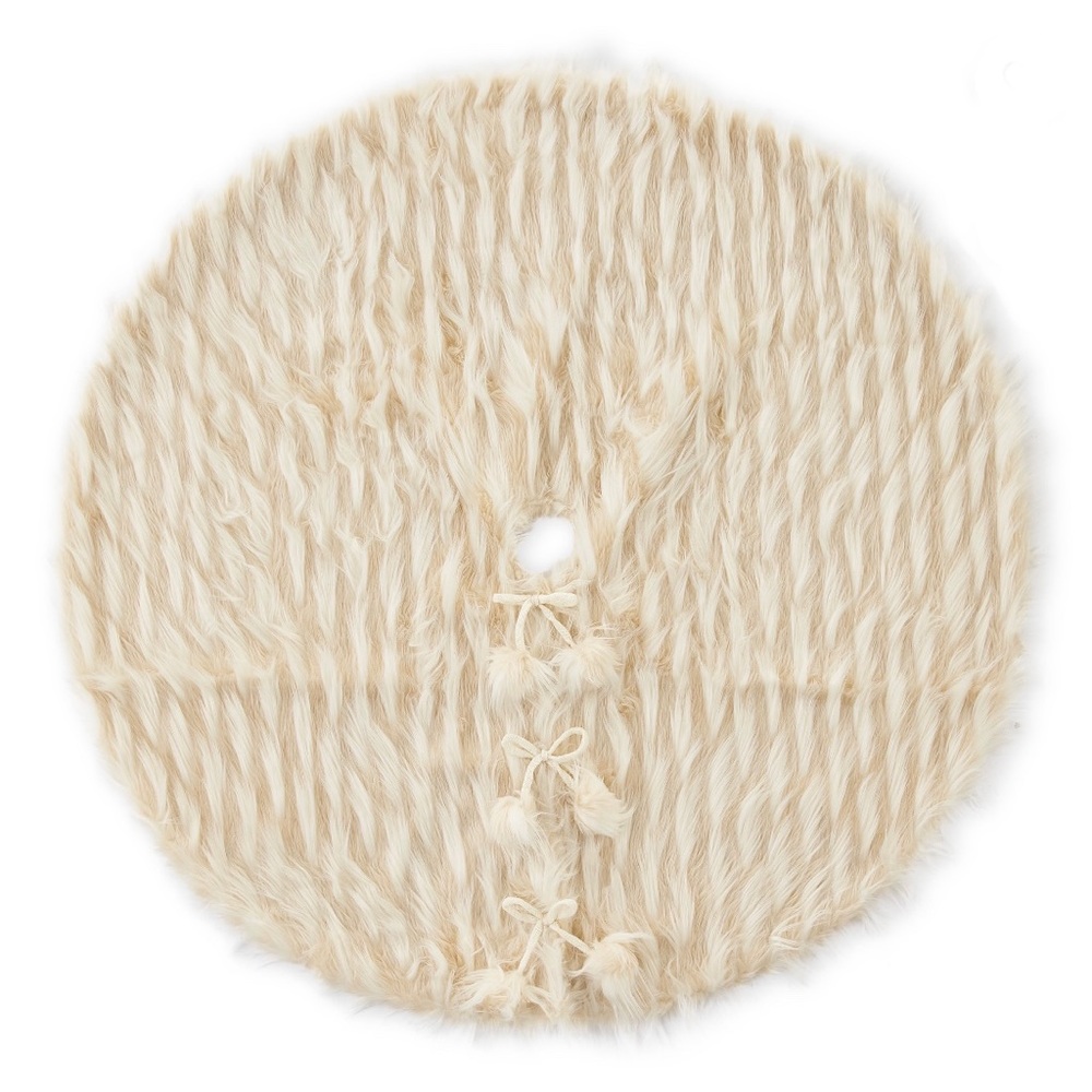 48" Faux Fur Christmas Tree Skirt Ivory Cream Plush Holiday Time - Picture 2 of 4